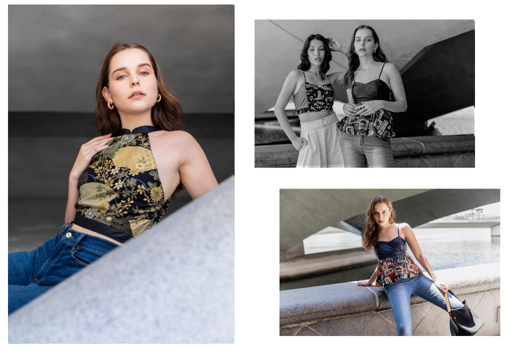 A gallery of images featuring models wearing the bralettes and crop tops from FLAIR® By Tori.